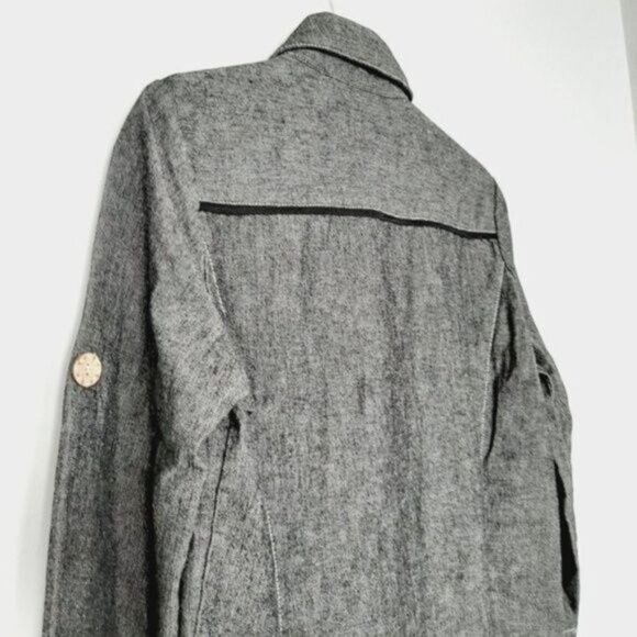 ORLY Denim 3/4 Utility Sleeve Jean Embroidery Button Down Shacket Sz 6 - Picture 12 of 13